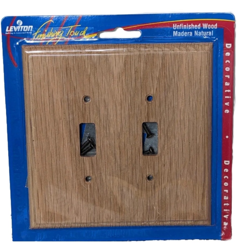 New Leviton Unfinished Wood 2-Gang Switch Cover Wall Plate Switchplate 89209-UNF